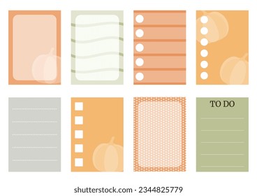 Autumn colorful weekly planner stickers set with pumpkin silhouette for agenda, notebook, diary. A5 format. 