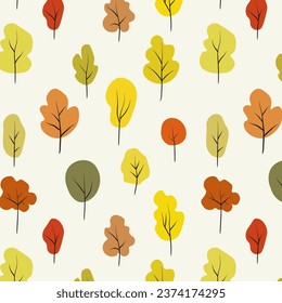 Autumn colorful, yellow, red trees in the form of a seamless pattern. Vector seamless pattern on an autumn theme. hand-drawn	