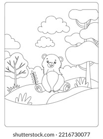 Autumn Coloring Pages for kids. Fall black and white art for KDP.  Thanksgiving coloring page art. Book page for adult. Mushroom with leaf and fruits. 