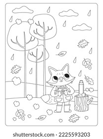 Autumn Coloring Pages for kids. Fall black and white art for KDP. Thanksgiving coloring page art. Book page for adult.