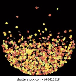 Autumn colors confetti background with scattered maple leaves. Vector illustration for print, textile, paper