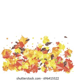 Autumn colors confetti background with scattered maple leaves. Vector illustration for print, textile, paper