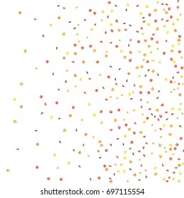 Autumn colors confetti background with scattered maple leaves. Vector illustration for print, textile, paper
