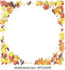 Autumn colors confetti background with scattered maple leaves. Vector illustration for print, textile, paper