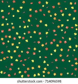 Autumn colors confetti background with scattered maple leaves. Vector illustration for print, textile, paper