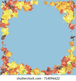 Autumn colors confetti background with scattered maple leaves. Vector illustration for print, textile, paper