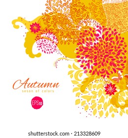 Autumn colors floral background. Season design drawing elements. Warm and friendly template.