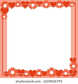 Autumn colors. Frame or border with orange and red flowers and hearts.