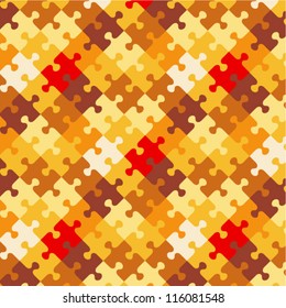 Autumn colors jigsaw puzzle patterned background, plus seamless pattern included in swatch palette (pattern fill expanded). For high res JPEG or TIFF see image 116081536