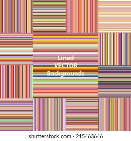 Autumn colors lined pattern backgrounds set. Vector illustration.