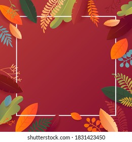 Autumn Colors Sale Banner. Square Discount Autumn Leaves. Vector Illustration