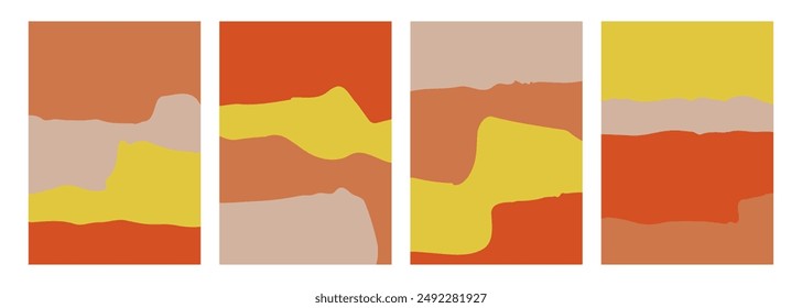 Autumn colors. Set of abstract backgrounds with various color hand drawn shapes for Fall season creative graphic design. Vector illustration.