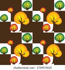 Árboles de colores otoñales, patrón vectorial sin fisuras