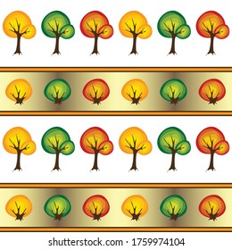 Árboles de colores otoñales, patrón vectorial sin fisuras