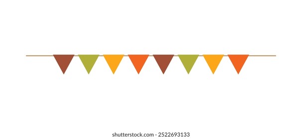 Autumn colors triangle party flag garland on white background.	