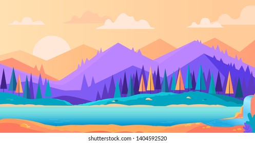 Autumn colour mountains landscape vector illustration