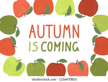Autumn is coming. Hand drawn apples on white background. Vector illustration.