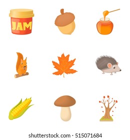 Autumn coming icons set. Cartoon illustration of 9 autumn coming vector icons for web