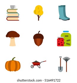 Autumn coming icons set. Flat illustration of 9 autumn coming vector icons for web