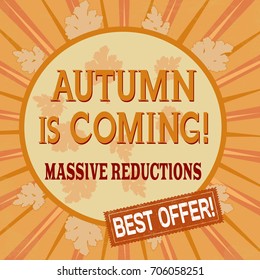 Autumn is coming, massive reductions poster concept design, vector illustration