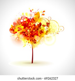 autumn composition with bright tree