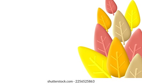 Autumn composition of colorful 3D leaves on a white background. For advertising concepts, celebrations, advertising decoration.