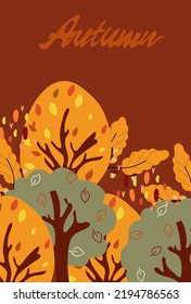 Autumn composition with colorful trees and leaves. Perfect for your greeting cards, poster, postcard. Vector illustration.
