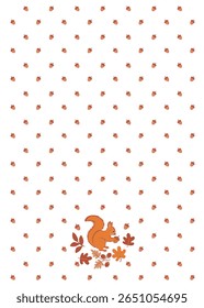 Autumn composition with a cute orange squirrel holding a mushroom, autumn berries, leaves and tree branches.Cute Autumn, perfect for web, harvest festival, banner, card and thanksgiving