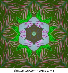 Autumn composition. Frame made of autumn colorful leaves on green, neutral and orange background. Flat lay, top view,