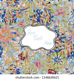 Autumn composition. Frame made of autumn colorful leaves on blue, beige and neutral background.