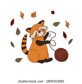 Autumn composition isolated on white. Thanksgiving Day. Cute autumn animal. Falling leaves. Cozy vector illustration