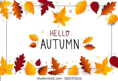 Autumn composition. Modern and creative poster, brochure, greeting card template. Autumn design with leaves. Sales banner design with colorful seasonal fall leaves. Vector illustration template.