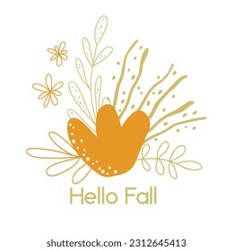Autumn composition with plants and flowers. Fall season. Hand drawing flat vector illustration. 