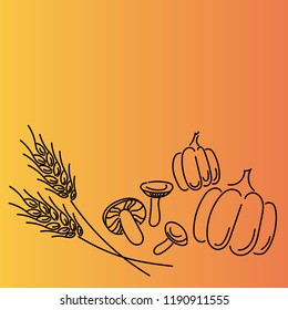 Autumn composition. Pumpkins, mushrooms and ears of wheat. Vector.