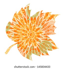 Autumn concept background in the form of a maple leaf. Bright autumn background, template design. It can be used for decorating of invitations, greeting cards, decoration for bags and clothes.