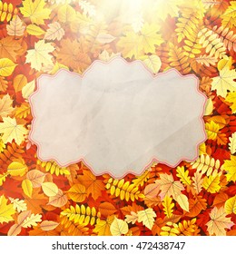 Autumn Concept Background. Vintage card with leaves. EPS 10 vector file included