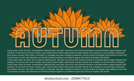 Autumn concept design with sunflowers, vector illustration.