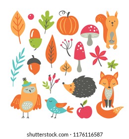 Big Set Cute Autumn Animals Birds Stock Vector (Royalty Free) 688582732