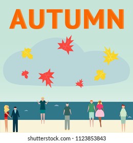 Autumn concept, people, leaf fall. Vector illustration