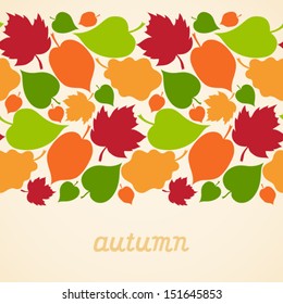 Autumn concept seamless border. Bright background with leaves. You can place your text in the empty place. It can be used for decorating of invitations and greeting cards.