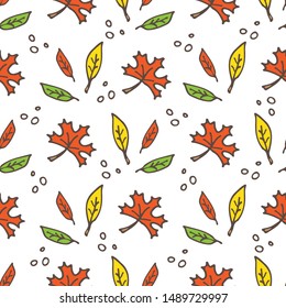 Autumn concept. Seamless pattern with leaves. Vector illustration. Design element for fabric, wrapping paper or wallpaper. Hand drawn style.