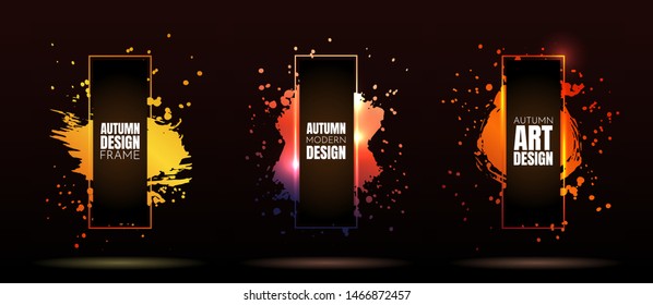 Autumn concept. Vector frame for text. Modern Art graphics. Dynamic frame stylish geometric black background. Element for design business cards, invitations, gift cards, flyers and brochures