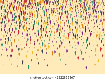 Autumn Confetti Vector Beige Background. Green Leaf Maple Set. Frame Foliage Template. Yellow Confetti Design.