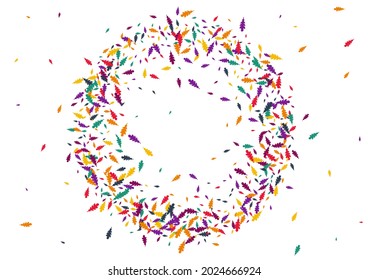 Autumn Confetti Vector White Background. Yellow Foliage November Texture. Frame Leaf Pattern. Bright Foliage Design.