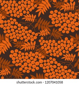 Autumn cool orange rowanberry seamless pattern. Simple fall red berries repeatable motif  for fabric, wrapping paper, surface design projects. 
