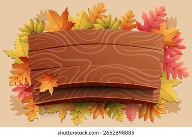 Herbst Kopienraum Hintergrund auf Holz mit Eichenblatt