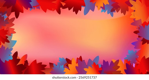 Autumn copy space template banner. Bright autumn background with leaves. Greeting card, invitation, badge, sale banner, label