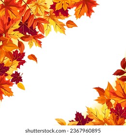 Autumn corner background with red, orange, brown, and yellow autumn leaves. Vector illustration