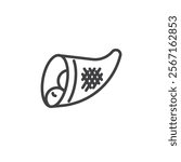 Autumn Cornucopia line icon. linear style sign for mobile concept and web design. A horn of plenty filled with fruits outline vector icon. Symbol, logo illustration. Vector graphics