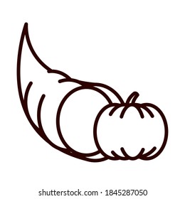 autumn cornucopia pumpkin harvest vector illustration line icon style